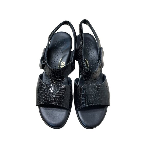 SAS SunTimer Sandals Womens 8.5N Black Patent Croc Print Sling Back Shoes - Picture 3 of 9